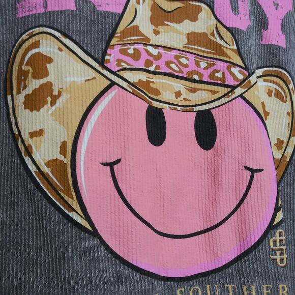 Simply Southern Grey Cow Hat Howdy Long Sleeve Crew Sweatshirt Size S - Picture 3 of 7